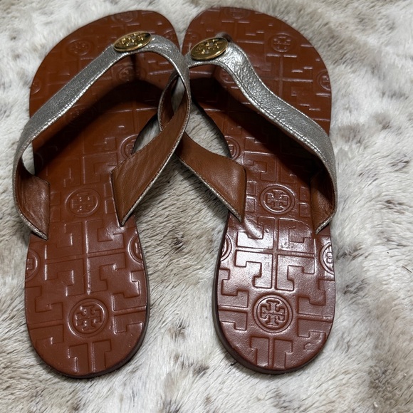 Tory Burch Metallic and Brown Flip Flops - Picture 3 of 4